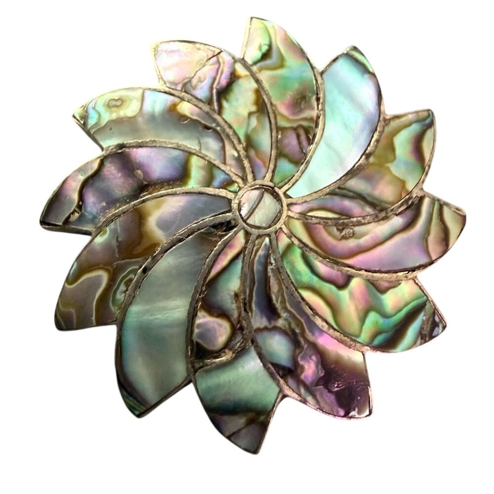 925 Sterling Silver Abalone Mexico  Pin Brooch Pendant VINTAGE
